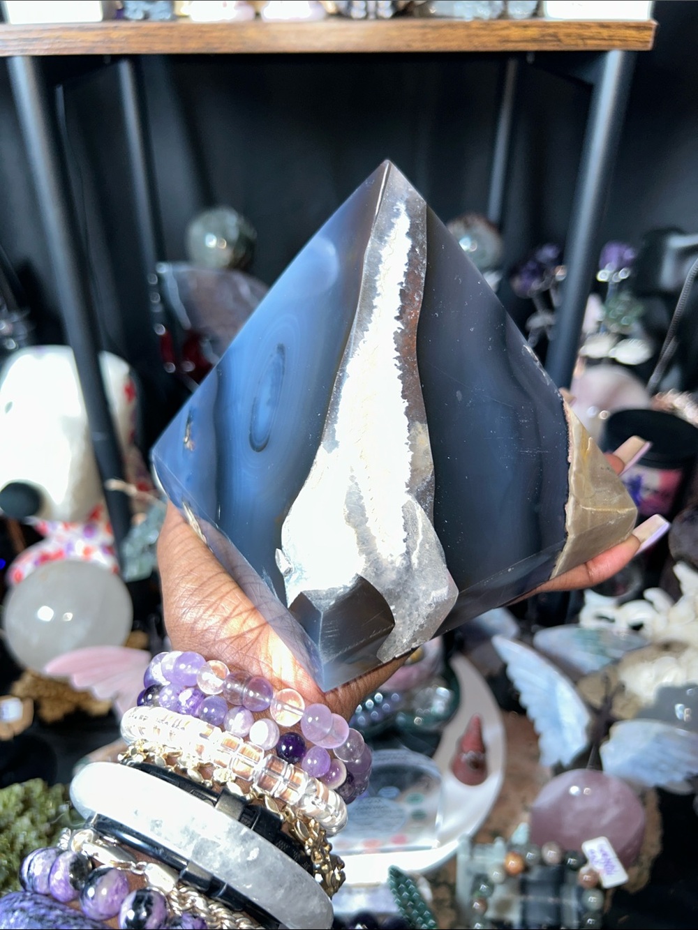 Volcano Agate Pyramid with White Geode Vein